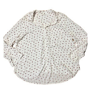 Beach Lunch Lounge HEARTS White & Red Roll Up Sleeve Blouse Top Shirt XL A002054